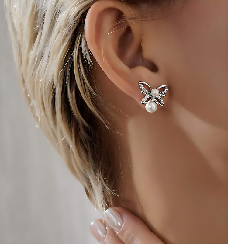 گوشواره پروانه میخی ژوپینگ رنگ ثابت و ضد حساسیت آلیاژ استیل کیفیت بالا