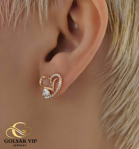 گوشواره قلب نگین دار ژوپینگ رنگ ثابت و ضد حساسیت - آلیاژ استیل با آبکاری طلا کیفیت بالا
