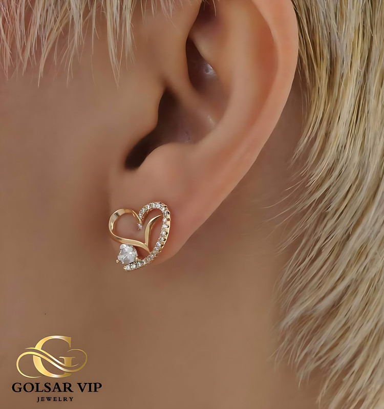 گوشواره قلب نگین دار ژوپینگ رنگ ثابت و ضد حساسیت - آلیاژ استیل با آبکاری طلا کیفیت بالا