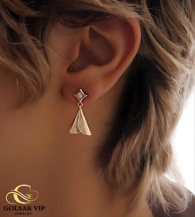 گوشواره برگ جینگو ژوپینگ رنگ ثابت و ضد حساسیت - آلیاژ استیل با آبکاری طلا کیفیت بالا