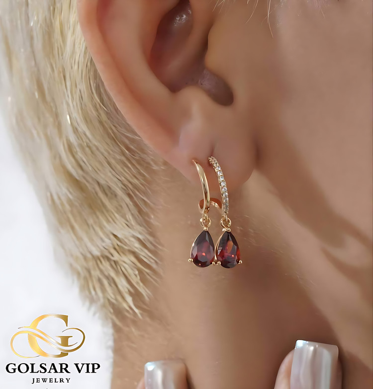 گوشواره نگین یاقوت قرمز ژوپینگ رنگ ثابت و ضد حساسیت آلیاژ استیل