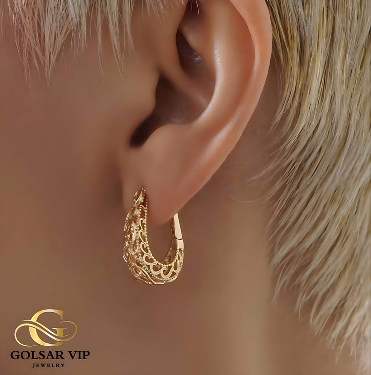 گوشواره حلقهای هما ژوپینگ رنگ ثابت و ضد حساسیت آلیاژ استیل با آبکاری طلا کیفیت بالا
