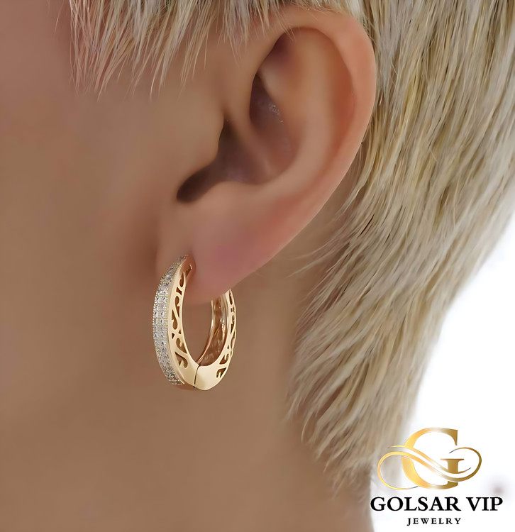 گوشواره حلقهای نگینی ژوپینگ رنگ ثابت و ضد حساسیت آلیاژ استیل با آبکاری طلا کیفیت بالا