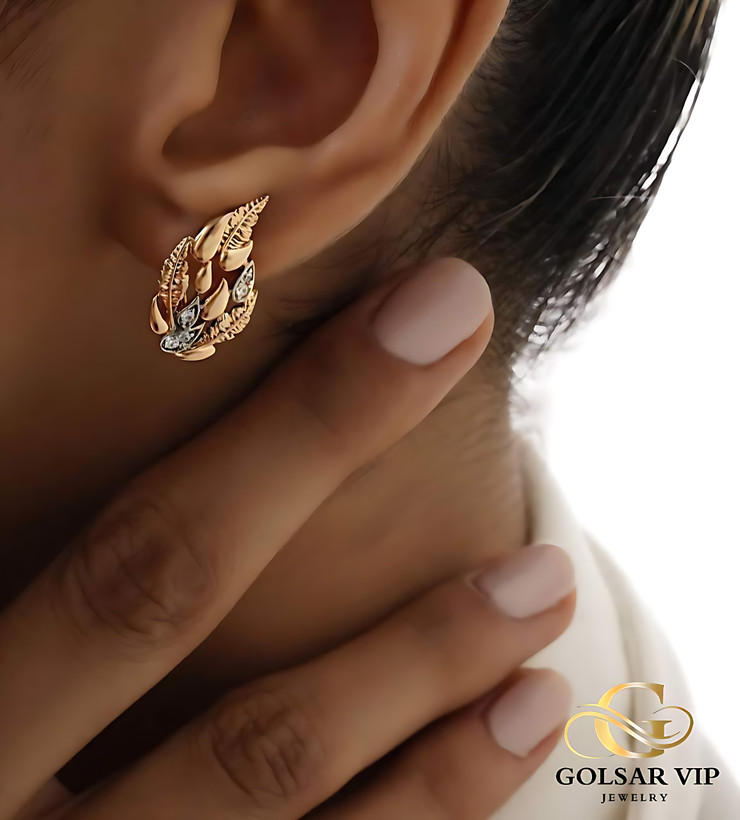 گوشواره زرین رنگ ثابت و ضد حساسیت آلیاژ استیل با آبکاری طلا کیفیت عالی