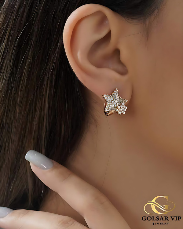 گوشواره ستاره نگینی رنگ ثابت و ضد حساسیت آلیاژ استیل با آبکاری طلا کیفیت عالی