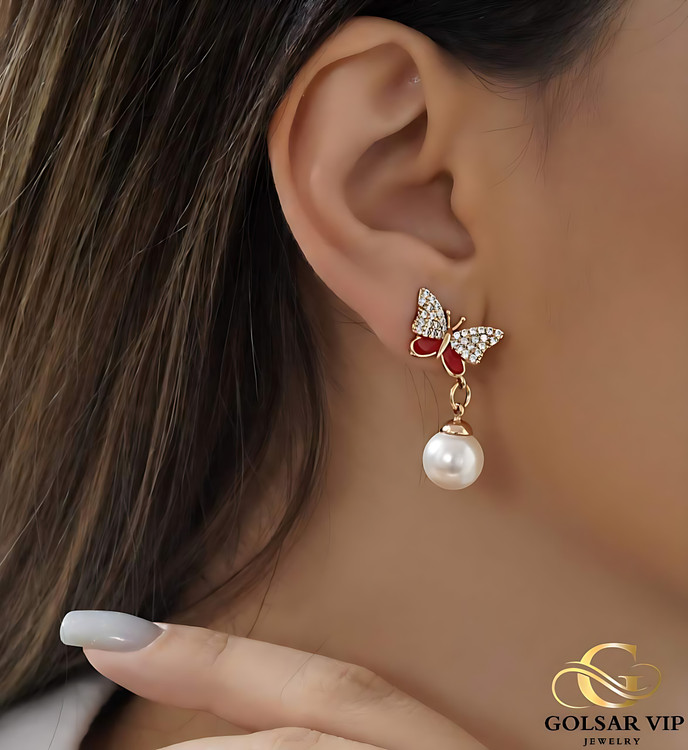 گوشواره پروانه رنگ ثابت و ضد حساسیت آلیاژ استیل با آبکاری طلا کیفیت عالی