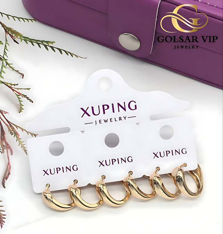 گوشواره حلقهای کلاسیک رنگ ثابت و ضد حساسیت آلیاژ استیل با آبکاری طلا کیفیت عالی