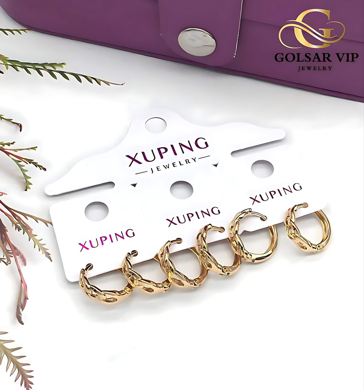 گوشواره کارتیر رنگ ثابت و ضد حساسیت آلیاژ استیل با آبکاری طلا کیفیت بالا