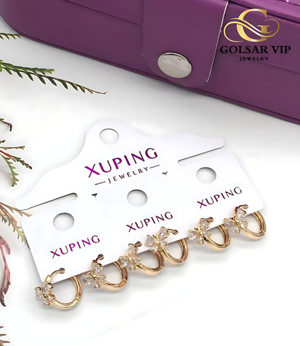 گوشواره حلقهای پروانه رنگ ثابت و ضد حساسیت آلیاژ استیل با آبکاری طلا کیفیت عالی