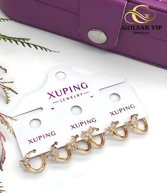 گوشواره حلقهای پروانه رنگ ثابت و ضد حساسیت آلیاژ استیل با آبکاری طلا کیفیت عالی