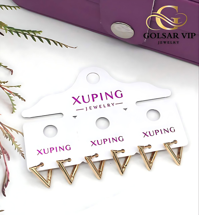 گوشواره مثلثی رنگ ثابت و ضد حساسیت آلیاژ استیل با آبکاری طلا کیفیت بالا