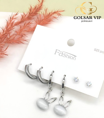 گوشواره پکی نقرهای پایه نقره عیار 925 - FASHION
