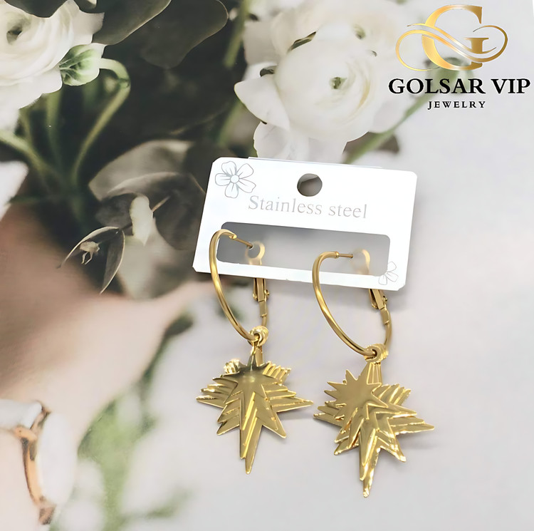 گوشواره آویز برگ رنگ ثابت و ضد حساسیت آلیاژ استیل با کیفیت عالی