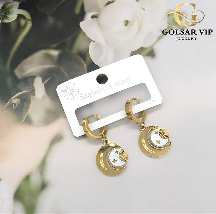 گوشواره ماه رنگ ثابت و ضد حساسیت آلیاژ استیل با آبکاری طلا کیفیت عالی