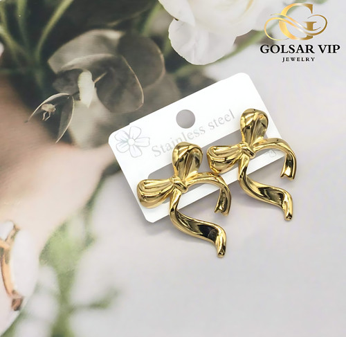 گوشواره استیل طلایی طرح پاپیون