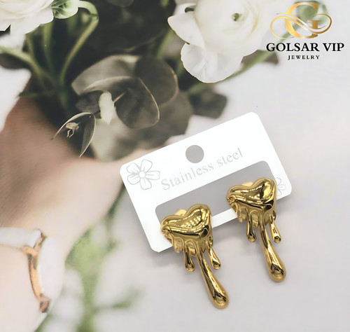 گوشواره قلب فانتزی رنگ ثابت و ضد حساسیت آلیاژ استیل با آبکاری طلا کیفیت عالی