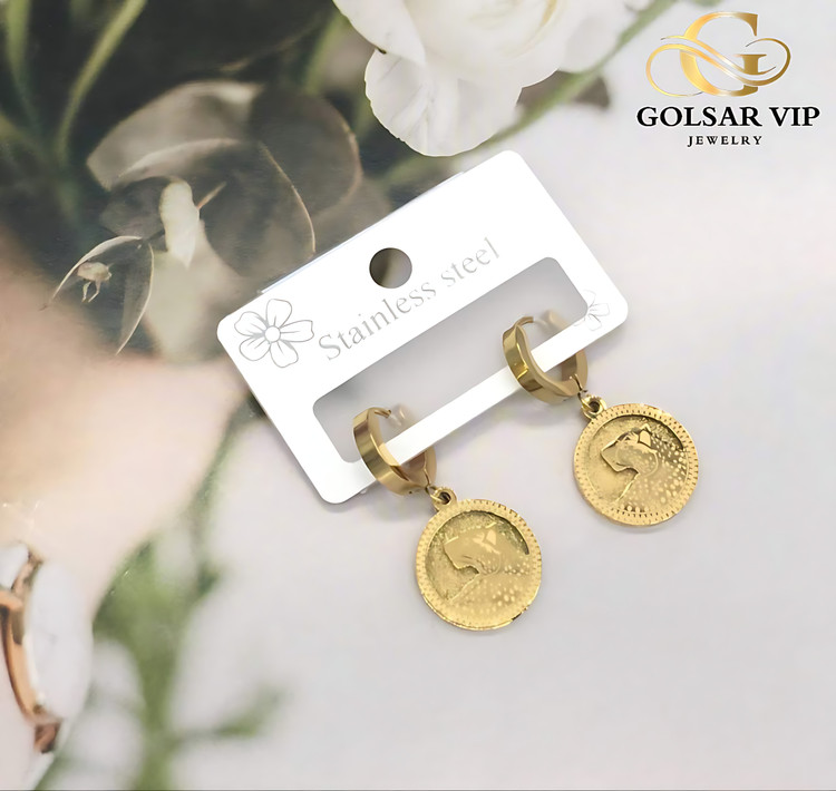 گوشواره آویز الیزابت رنگ ثابت و ضد حساسیت آلیاژ استیل با آبکاری طلا کیفیت عالی