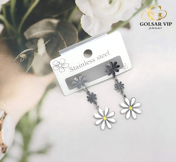 گوشواره بابونه رنگ ثابت و ضد حساسیت آلیاژ استیل با کیفیت عالی