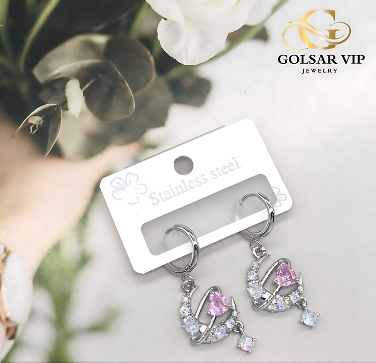 گوشواره آویز ماه رنگ ثابت و ضد حساسیت آلیاژ استیل با کیفیت عالی