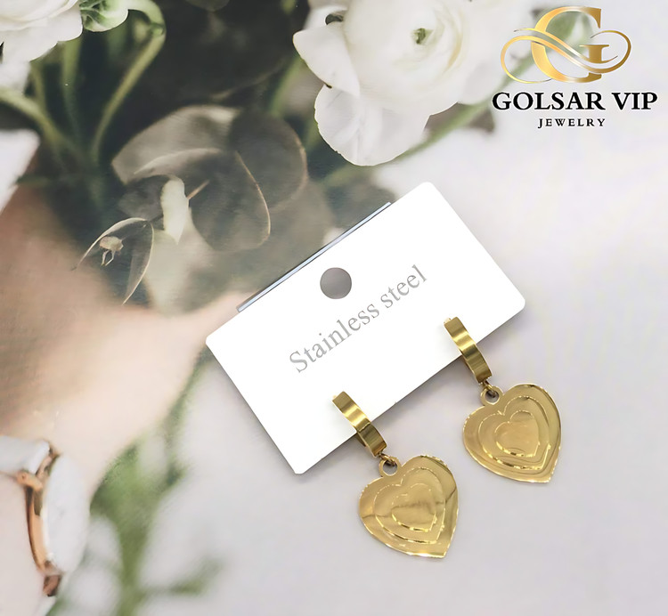 گوشواره قلب فانتزی رنگ ثابت و ضد حساسیت آلیاژ استیل با آبکاری طلا کیفیت بالا