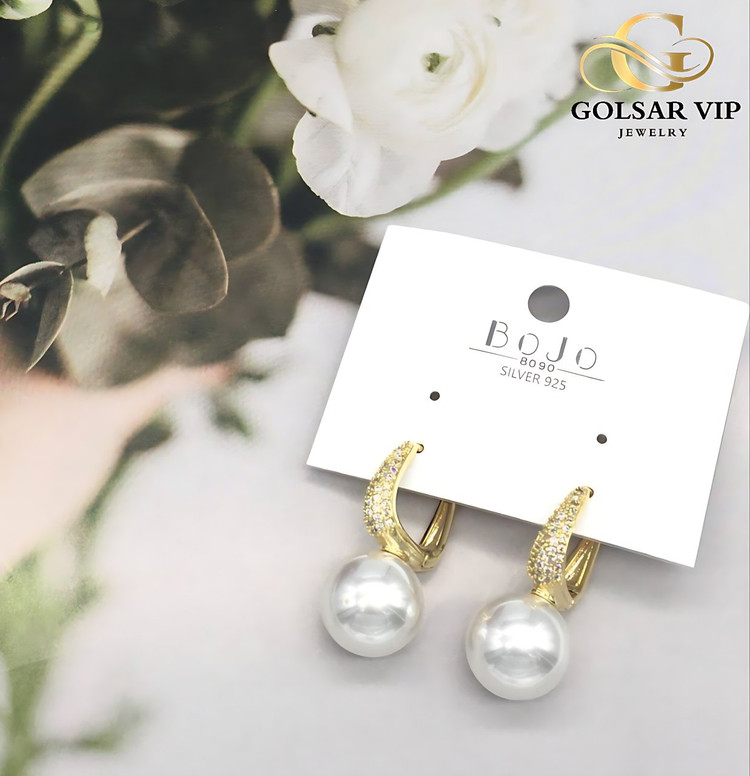 گوشواره آویز مروارید رنگ ثابت و ضد حساسیت آلیاژ استیل با آبکاری طلا کیفیت عالی