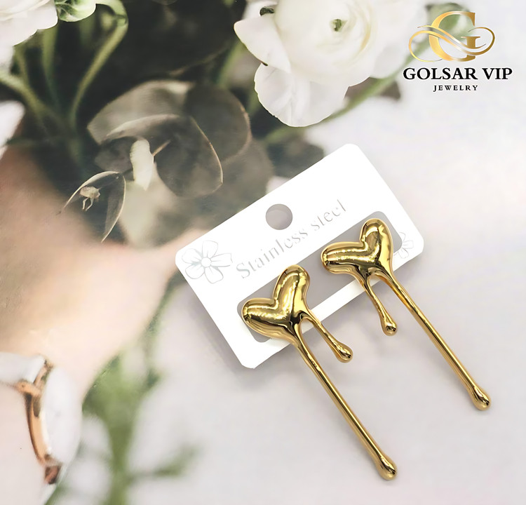 گوشواره قلب فانتزی رنگ ثابت و ضد حساسیت آلیاژ استیل با آبکاری طلا کیفیت عالی