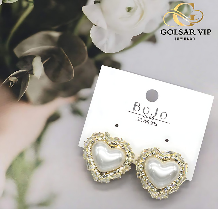 گوشواره قلب سفید BOJO رنگ ثابت و ضد حساسیت آلیاژ استیل با آبکاری طلا کیفیت عالی