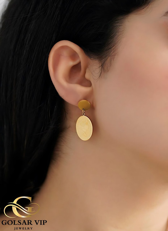 گوشواره آویز سکه الیزابت رنگ ثابت و ضد حساسیت آلیاژ استیل با آبکاری طلا کیفیت عالی