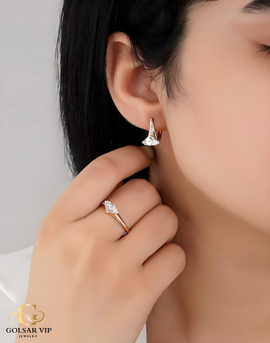 نیم ست انگشتر گوشواره طلایی طرح تک نگین ژوپینگ | XUPING