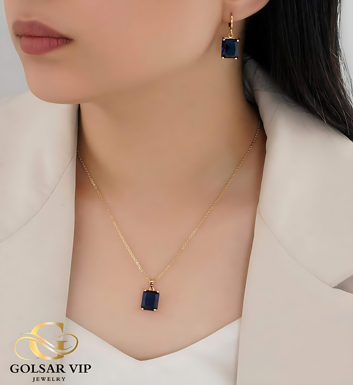 نیمست نگین سرمه ای رنگ ثابت و ضد حساسیت آلیاژ استیل با آبکاری طلا کیفیت عالی