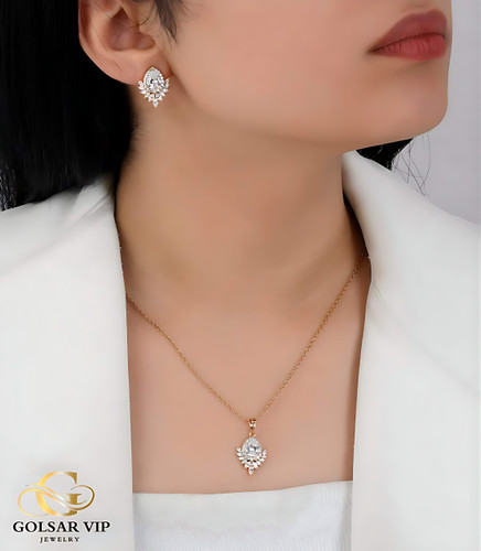 نیم ست گوشواره و گردنبند طلایی طرح آرام ژوپینگ | XUPING