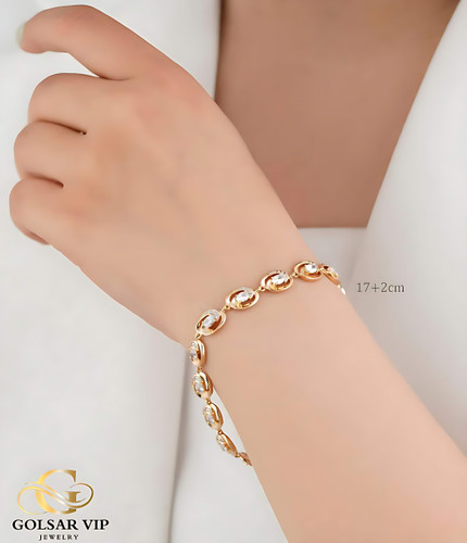 دستبند زنجیری طلایی طرح حلقهای نگین دار ژوپینگ | XUPING