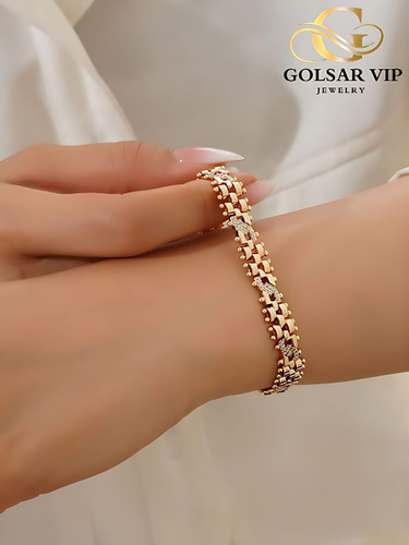 دستبند طلایی طرح آرام نگین دار ژوپینگ | XUPING