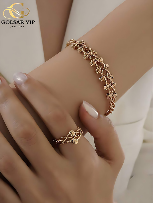 دستبند النگویی طلایی طرح توپی ژوپینگ | XUPING