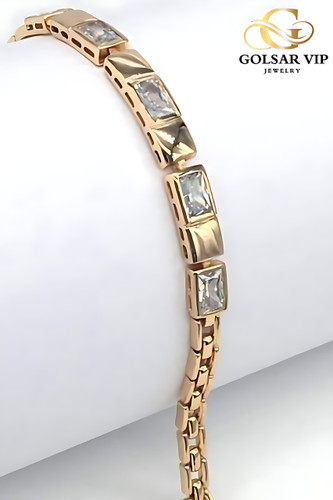 دستبند طلایی طرح پلاک نگینی ژوپینگ | XUPING