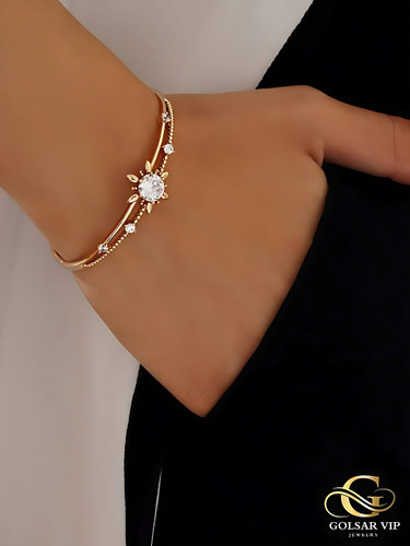 خرید دستبند النگویی طلایی طرح نگین دار ژوپینگ | XUPING