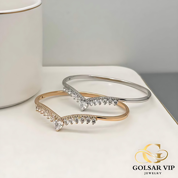 دستبند النگویی تاج رنگ ثابت و ضد حساسیت آلیاژ استیل با آبکاری طلا کیفیت عالی