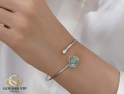 دستبند النگویی نقرهای طرح گل سبز ژوپینگ | XUPING