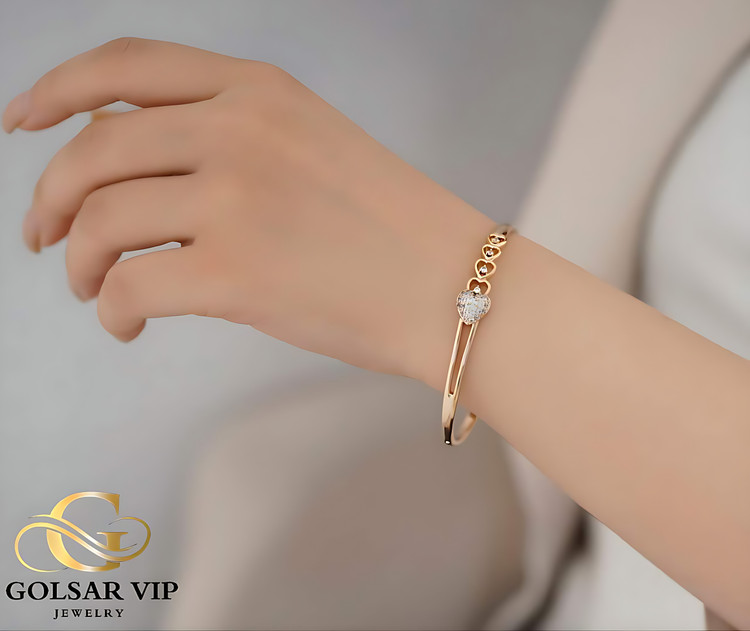 دستبند النگویی قلب ژوپینگ رنگ ثابت و ضد حساسیت آلیاژ استیل با آبکاری طلا کیفیت عالی