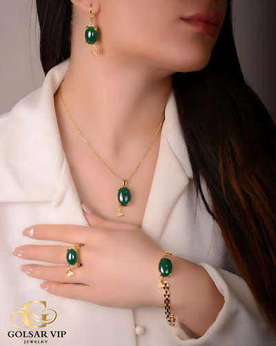 سرویس استیل طلایی طرح نگین سبز آویز پروانه