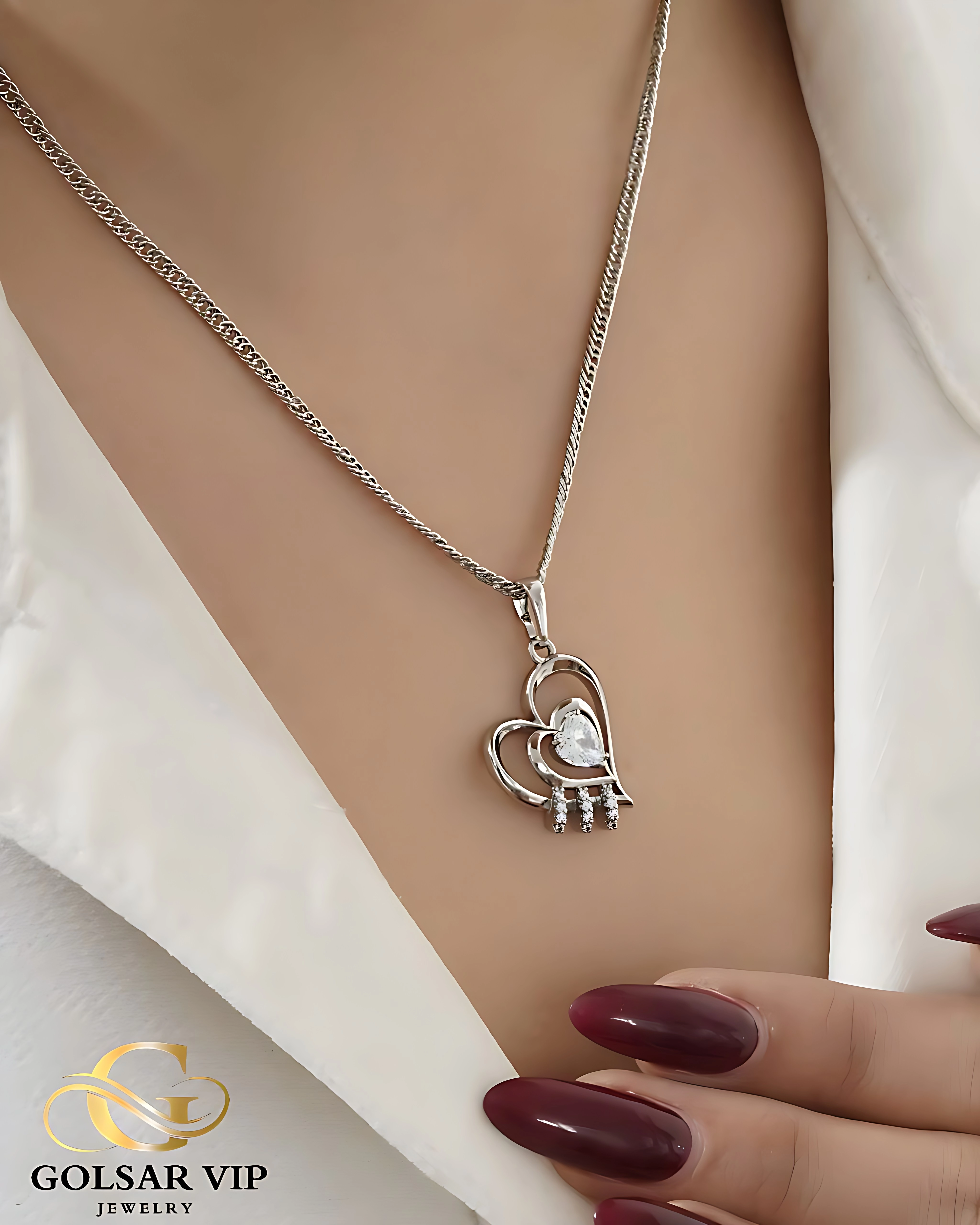 آویز نقره‌ای طرح دو قلب فانتزی ژوپینگ | XUPING