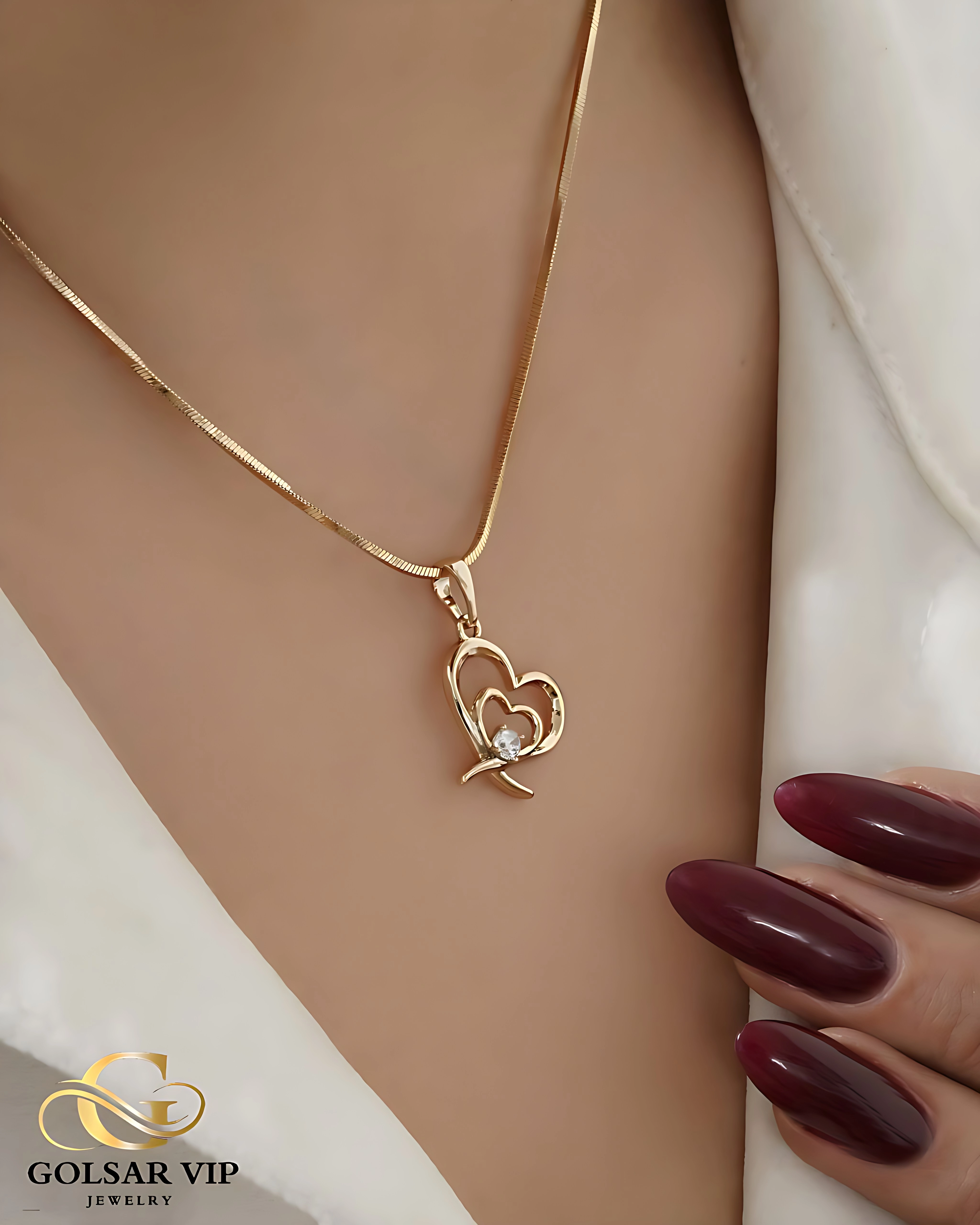 آویز طلایی طرح دو قلب نگینی فانتزی ژوپینگ | XUPING