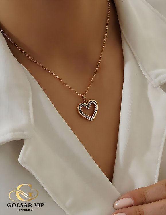 آویز قلب نگینی ژوپینگ رنگ ثابت و ضدحساسیت آلیاژ استیل آبکاری طلا کیفیت عالی