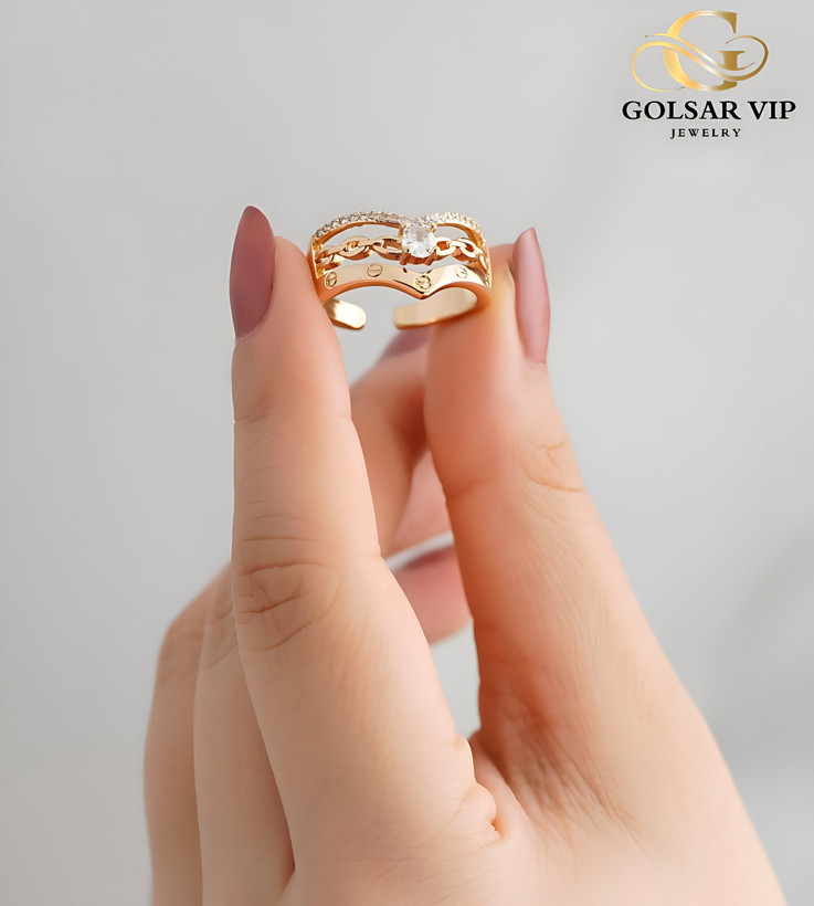 انگشتر طلایی طرح تاج نگین دار برند YSX
