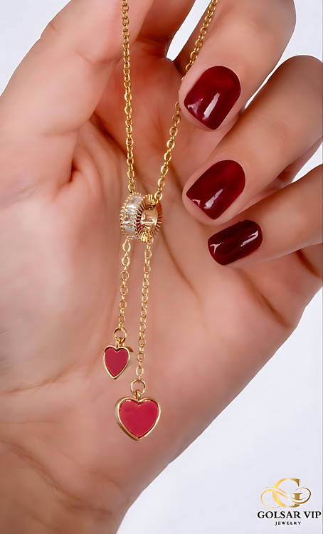 گردنبند آویز قلب رنگ ثابت و ضد حساسیت آلیاژ استیل با آبکاری طلا کیفیت عالی