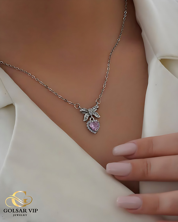 گردنبند پاپیون آویز قلب رنگ ثابت و ضد حساسیت آلیاژ استیل با کیفیت عالی