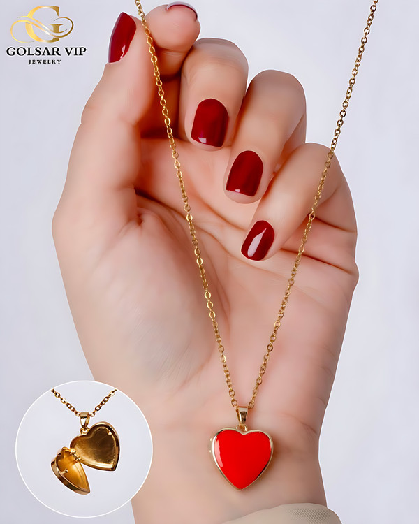 گردنبند قلب لاکت رنگ ثابت و ضد حساسیت آلیاژ استیل با آبکاری طلا کیفیت عالی