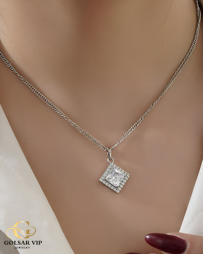 آویز نقرهای طرح نگین لوزی ژوپینگ | XUPING