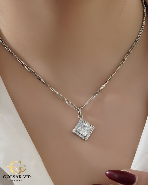 آویز نقرهای طرح نگین لوزی ژوپینگ | XUPING