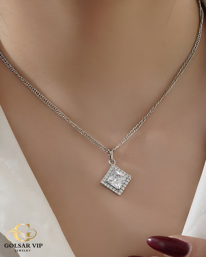 آویز نقرهای طرح نگین لوزی ژوپینگ | XUPING